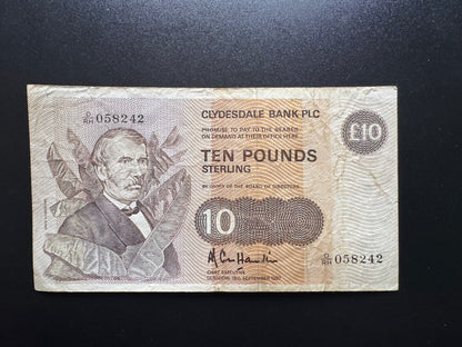 Scotland Clydesdale Bank 10 Pound Collectible Banknote 1987 | Circulated | P-213c