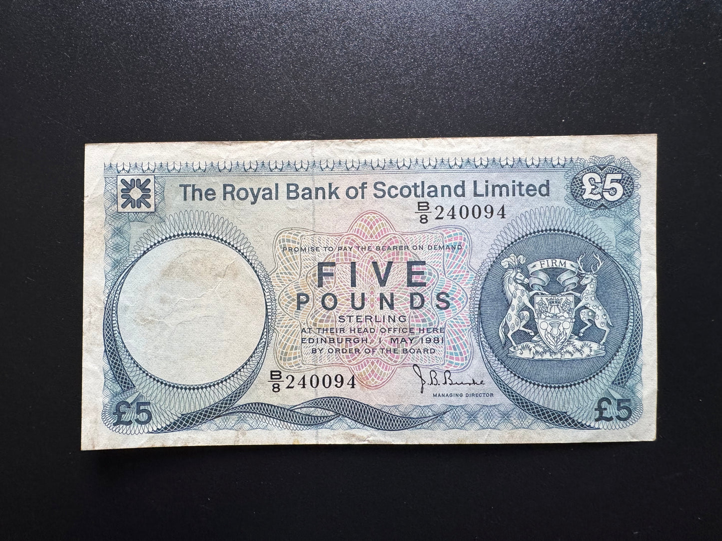 Royal Bank of Scotland 5 Pounds Banknote 1981-05-01 Issue Old Fine Bill P-337c