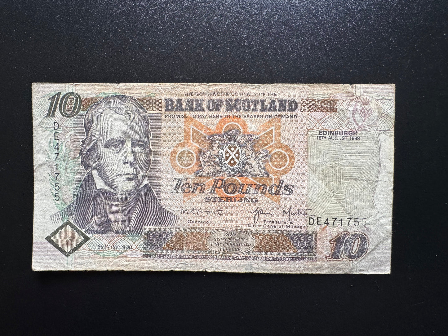 Bank of Scotland 10 Pounds Banknote 1998 Old Circulated Paper Bank Bills P-120c