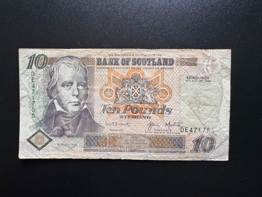 Bank of Scotland 10 Pounds Banknote 1998 Old Circulated Paper Bank Bills P-120c