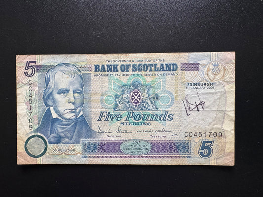 Bank of Scotland 5 Pounds Banknote 2006 Old Circulated Paper Bank Bill P-119e