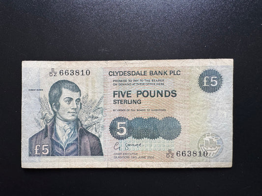 Scotland Clydesdale Bank 5 Pounds Banknote 2002 old Circulated Bank Bills P-218d