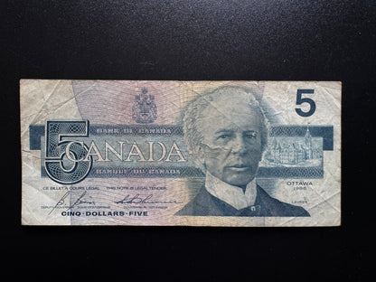 Canada 5 Dollars Banknote 1986 old Circulated CAD Paper Money Bank Bill P-95