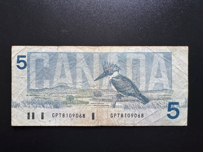 Canada 5 Dollars Banknote 1986 old Circulated CAD Paper Money Bank Bill P-95