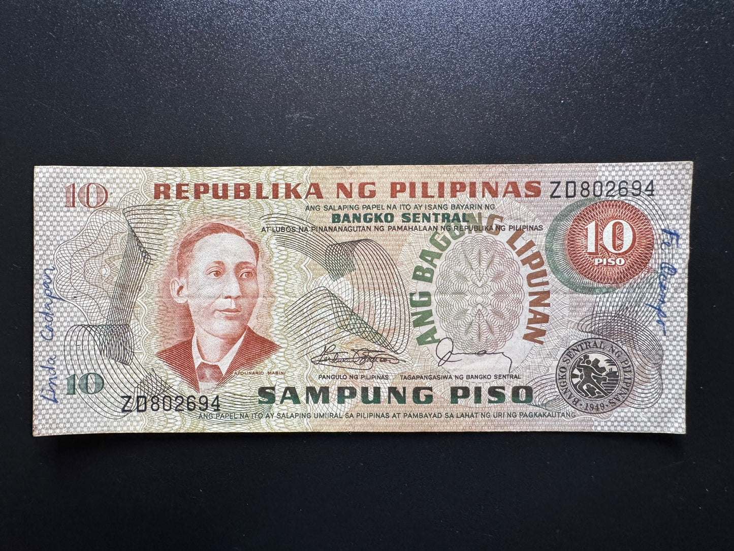Philippines 10 Pesos Banknote 1978 Old Circulated Z-Series Bank Bill p-161c