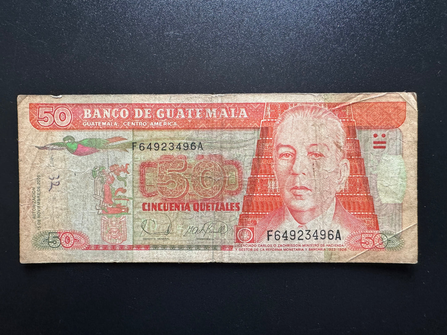 Guatemala 50 Quetzal Banknote 2006 Old Circulated Bank Bills P-113