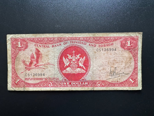 Trinidad & Tobago 1 Dollar Banknote 1977 Old Circulated Paper Bank Bill p-30
