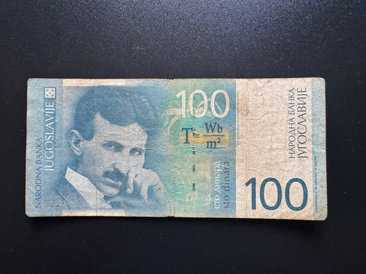 Yugoslavia 100 Dinara Banknote 2000 Old Circulated Paper Money Bank Bill P-156