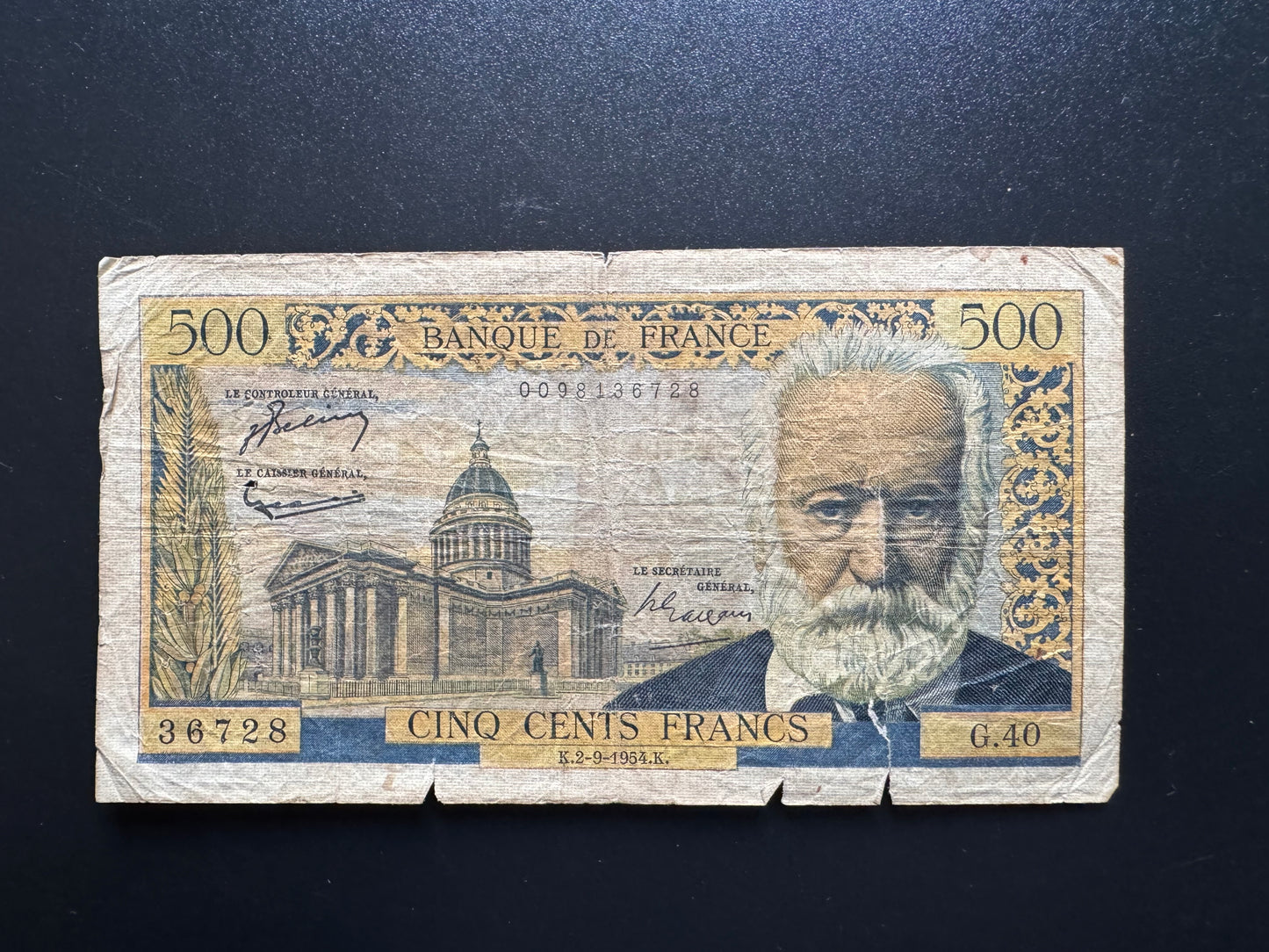 France 500 Francs Banknote 1954 old Circulated Paper Bank Bill Note P-133