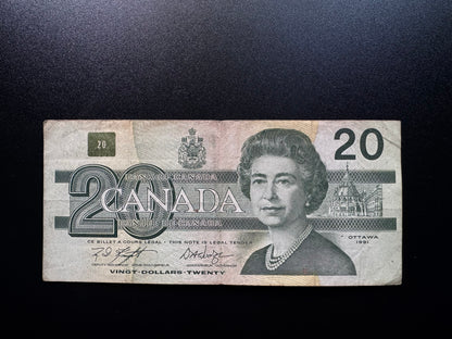 Canada 20 Dollars Banknote 1991 old Circulated CAD Paper Money Bank Bill P-97
