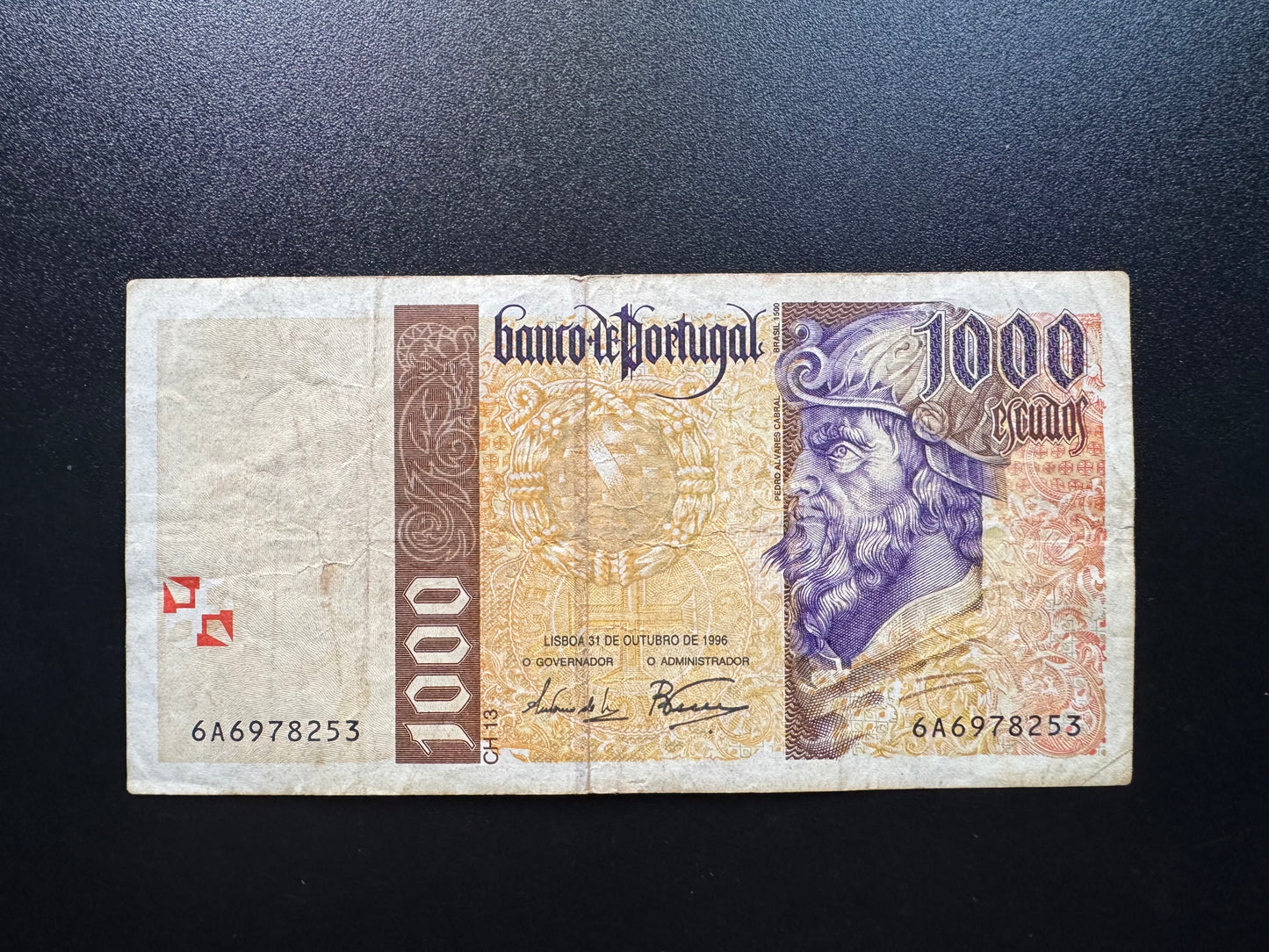 Portugal 1000 Escudos Banknotes 1996 Old Circulated Paper Money Bank Bill P-188