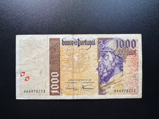 Portugal 1000 Escudos Banknotes 1996 Old Circulated Paper Money Bank Bill P-188