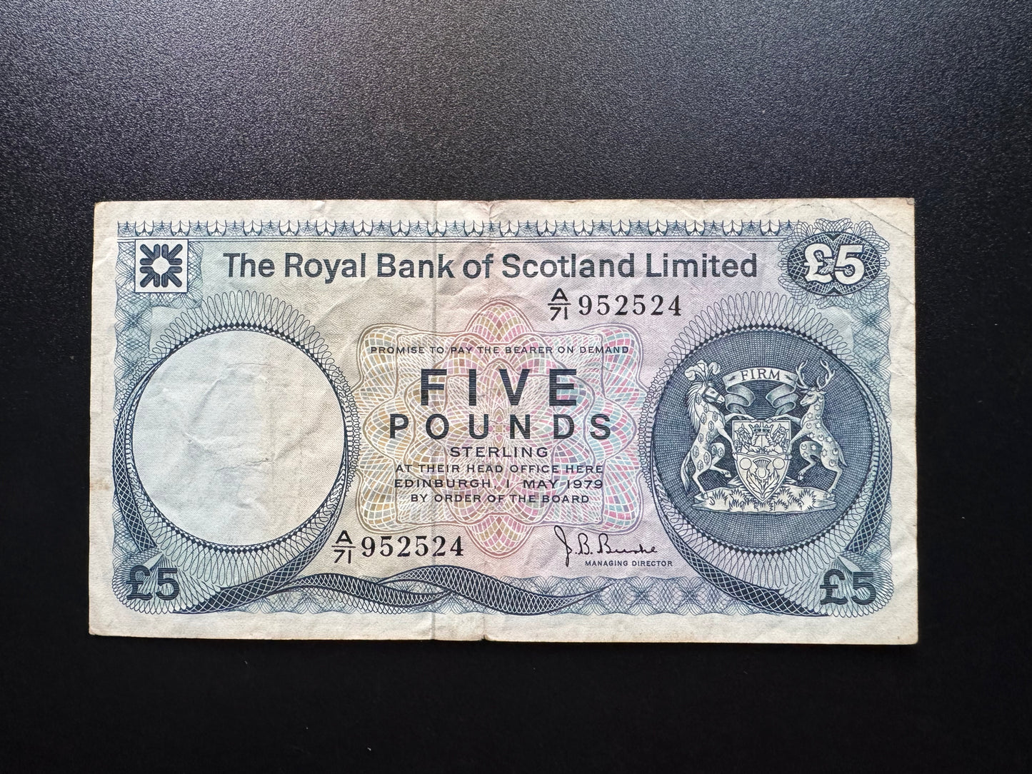 Royal Bank of Scotland 5 Pounds Banknote 1979-05-01 Issue Old Bank Bill P-337a
