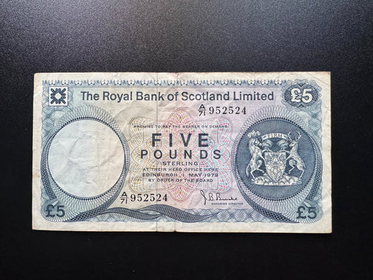 Royal Bank of Scotland 5 Pounds Banknote 1979-05-01 Issue Old Bank Bill P-337a