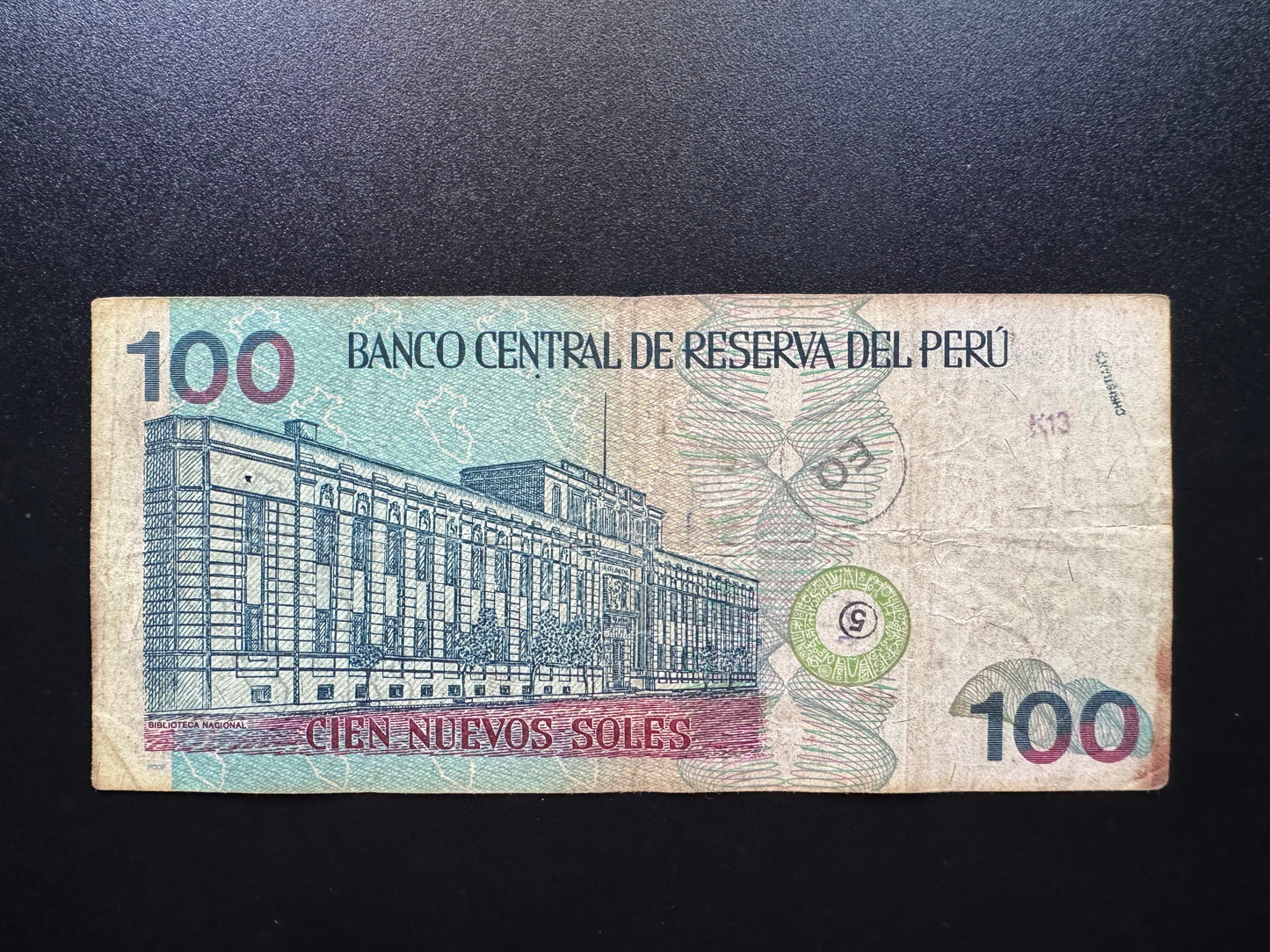 Peru 100 Nuevos Sole Banknote 2004 Old Circulated Paper Money Bank Bill P 178b