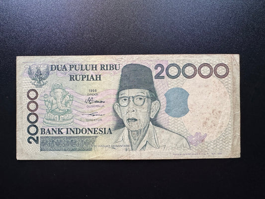 Indonesia 20000 Rupiah Banknote 1998 Old Circulated Paper Money Bill p-138