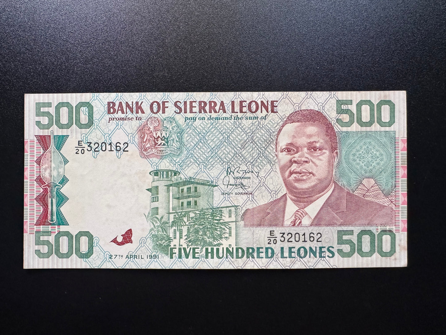 Sierra Leone 500 Leones Old Banknote 1991 AUNC-VF Paper Money Bank Bills P-19