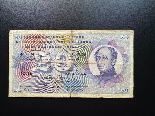 Switzerland 20 Francs Banknote 1976 old Circulated Swiss Paper Bank Bill Note P-152