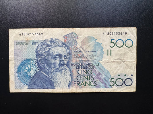 Belgium 500 Francs Banknote 1982 old Circulated Paper Money Bank Bill P-143a