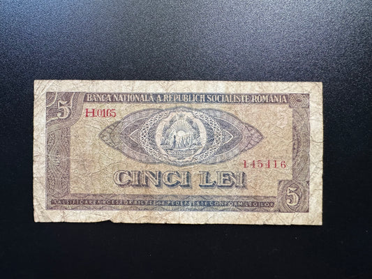 Socialist Republic Romania 5 Lei Banknote 1966 Old Circulated Bank Bill P-93