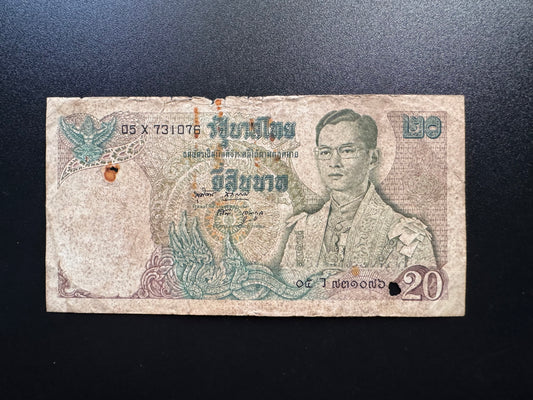 Thailand 20 Baht Banknote ND(1971-1981) Old Circulated Paper Money Bank Bill P-84