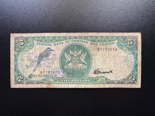 Trinidad & Tobago 5 Dollars Banknote 1985 Rare Date Signed: N. Hareward Bill