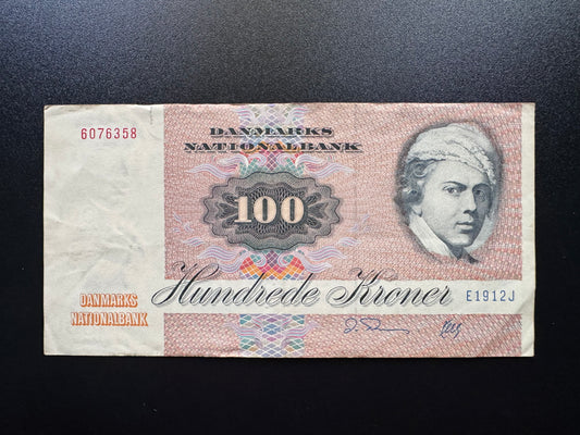 Denmark 100 Kroner Banknote 1972 Vintage Circulated Paper Money Bank Bill P-51
