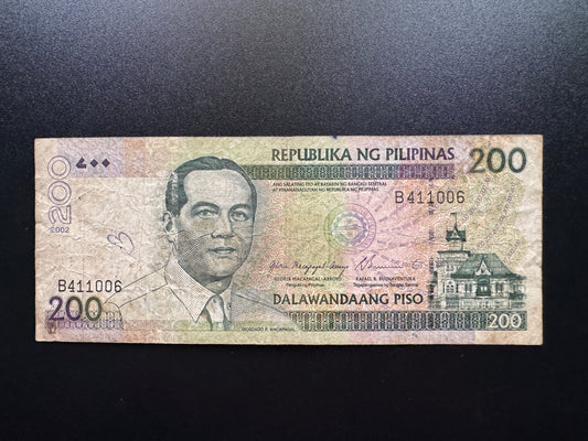 Philippines 200 Pesos Banknote 2002 Old Circulated Paper Money Bank Bill p-195