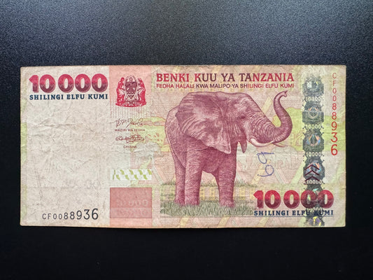 Tanzania 10000 Shillings 2003 Old Circulated Banknote Elephant Bank Bill P-39