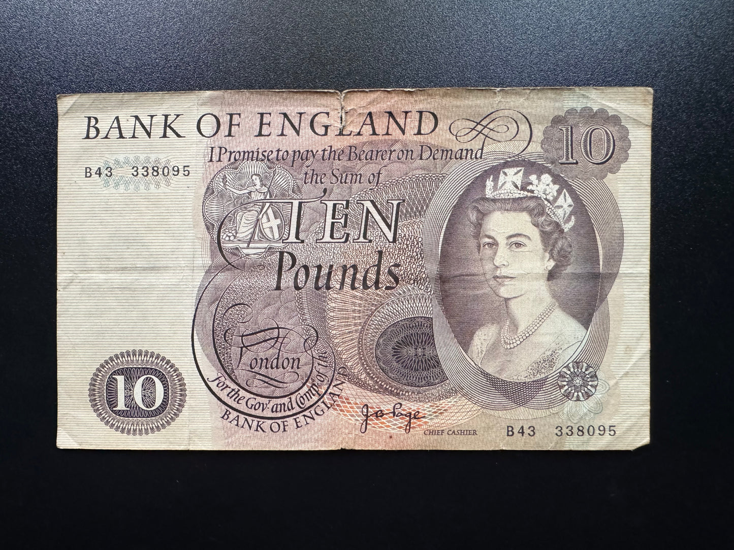 England 10 Pound GBP Banknote 1964-1975 old Circulated Paper Bank Bill P-376c