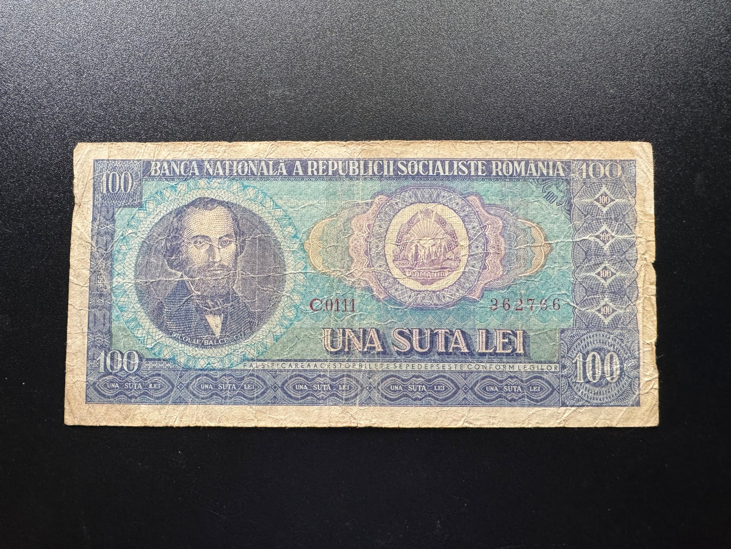 Socialist Republic Romania 100 Lei Banknote 1966 old Paper Money Bank Bills p-97