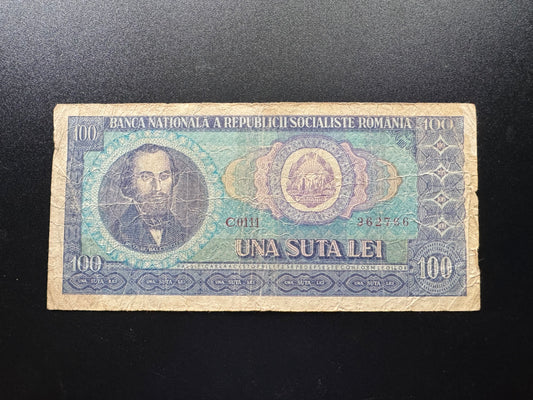 Socialist Republic Romania 100 Lei Banknote 1966 old Paper Money Bank Bills p-97