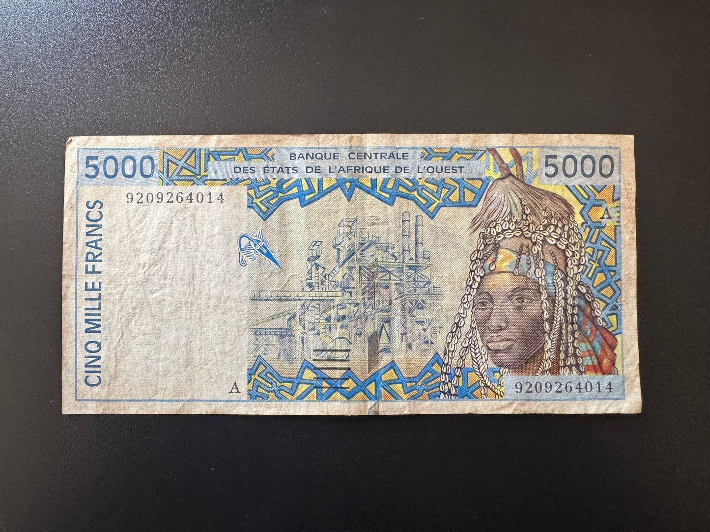 IVORY COAST "A" West African 5000 Francs Banknote 1992 Old Circulated Bill P-113