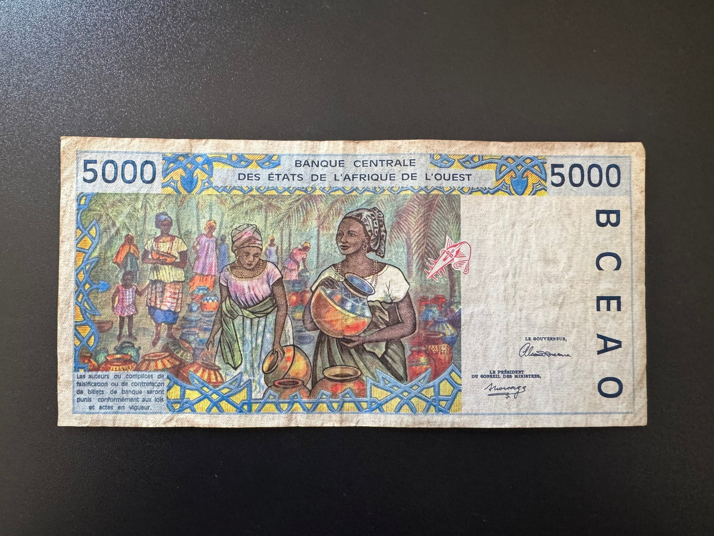 IVORY COAST "A" West African 5000 Francs Banknote 1992 Old Circulated Bill P-113