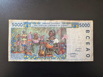 IVORY COAST "A" West African 5000 Francs Banknote 1992 Old Circulated Bill P-113