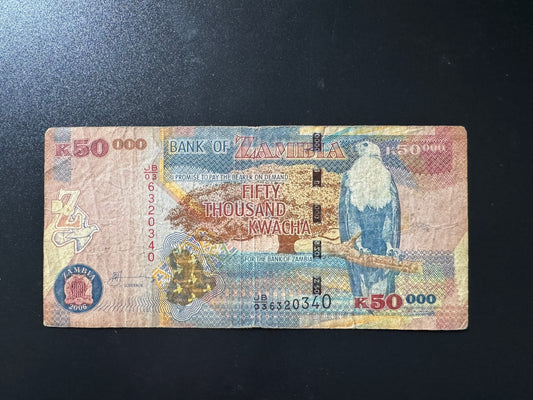 Zambia 50 000 Kwacha Banknote 2006 Old Circulated Paper Money Bank Bill P-48