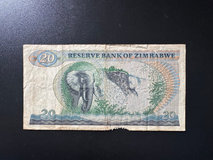 Zimbabwe 20 Dollars Banknote 1983 Old Circulated Paper Money Bank Bill P-4c