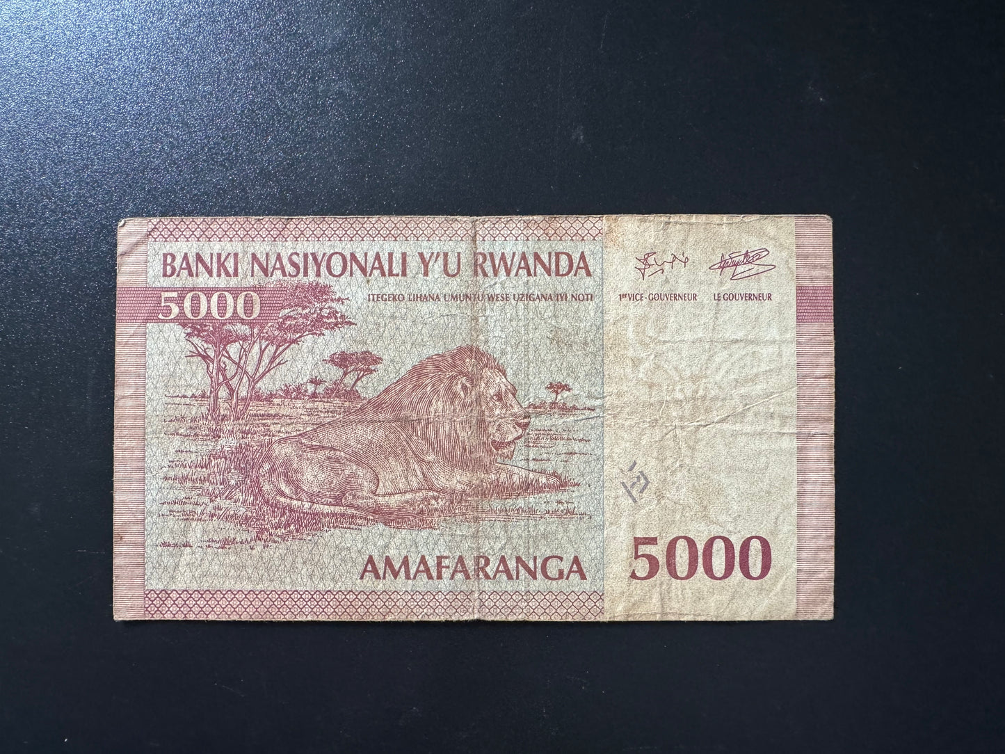 Rwanda 5000 Francs Banknote 1994 Old Circulated Very Rare Bank Bills P-25