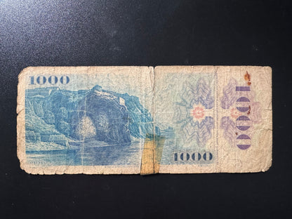 Czechoslovakia 1000 Korun Banknote 1985 Old Circulated Bank Bills Prefix-C P-98a