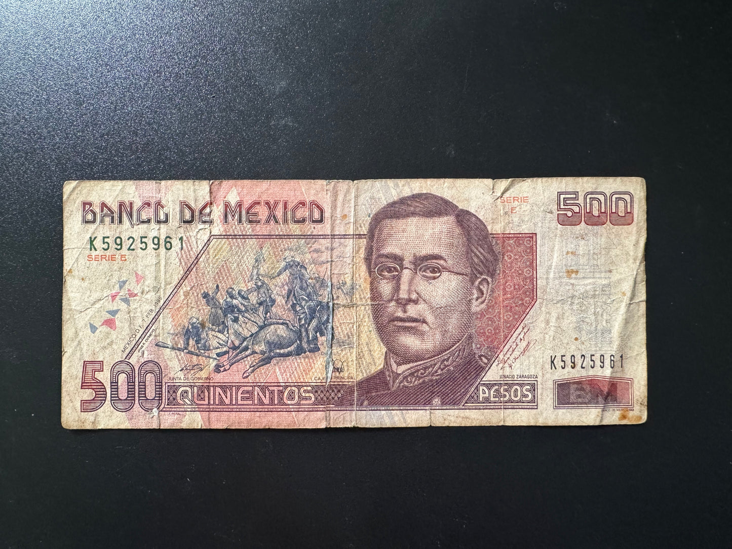 Mexico 500 Pesos Banknote 1995 Old Circulated Paper Bank Bill E-Series P-110