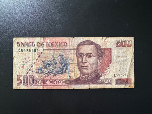 Mexico 500 Pesos Banknote 1995 Old Circulated Paper Bank Bill E-Series P-110