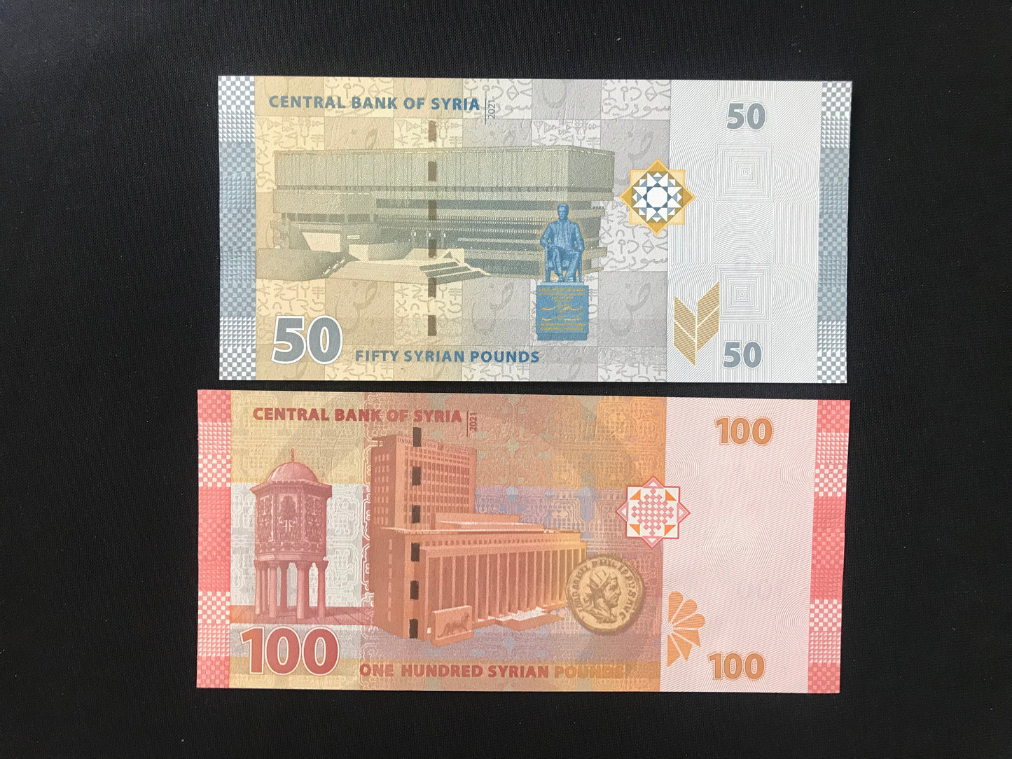 Syria 50, 100 Pounds Banknotes 2021 UNC Bank bills Paper Money 2Pcs/ Lot