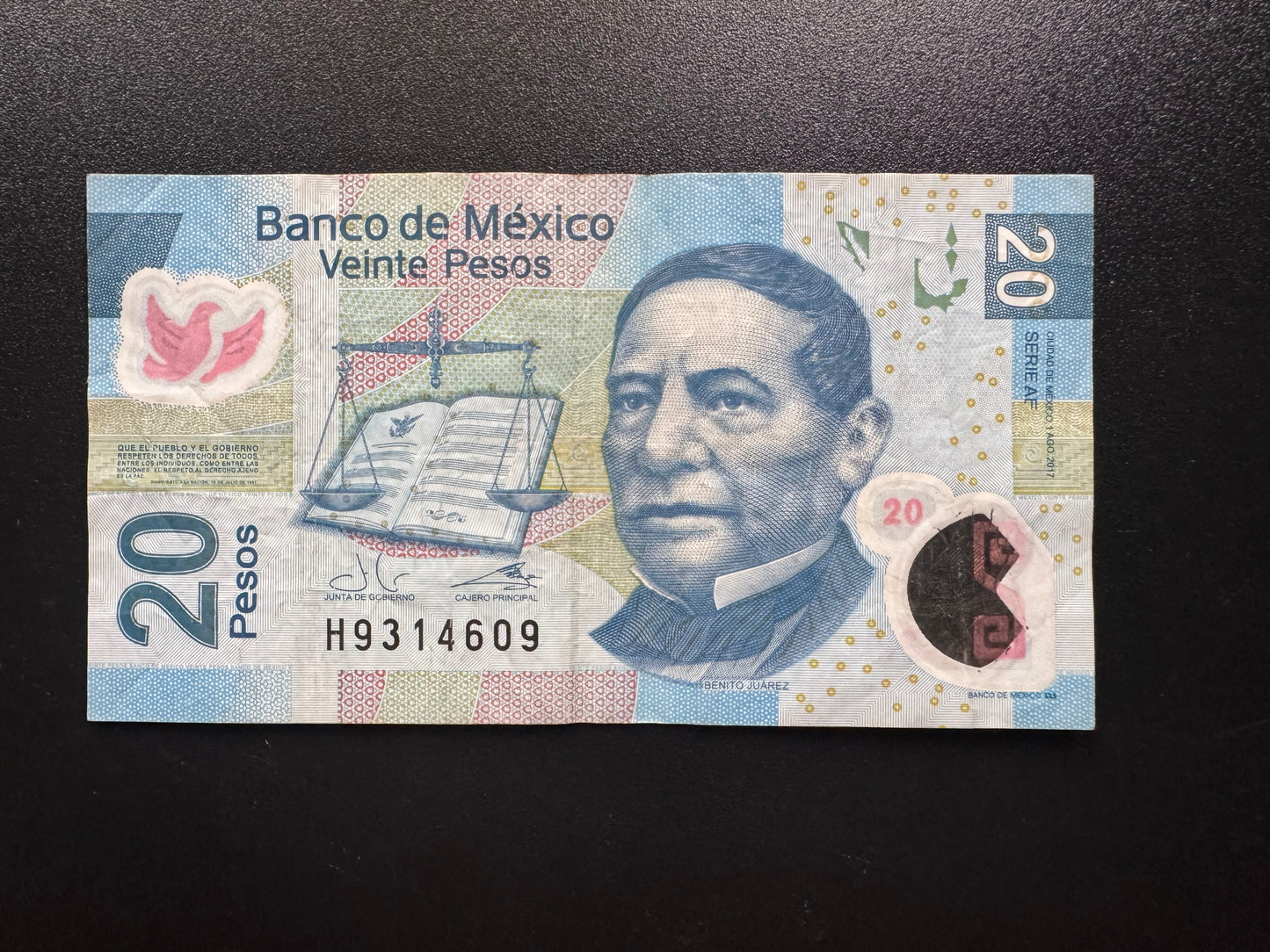 Mexico 20 Pesos Banknote 2017 Circulated Polymer Bank Bill AF-Series P-122AF