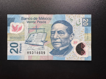 Mexico 20 Pesos Banknote 2017 Circulated Polymer Bank Bill AF-Series P-122AF
