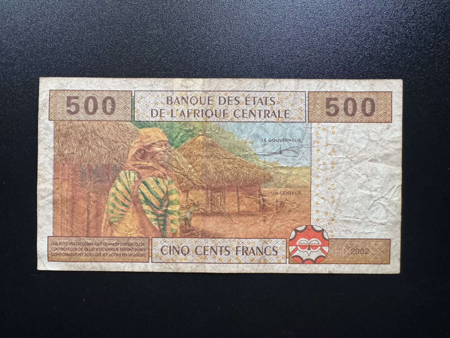 Central African 500 Francs Banknote 2002 "F" Equatorial Guinea Bank Bill P-206