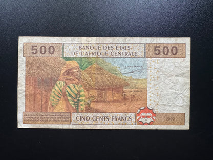 Central African 500 Francs Banknote 2002 "F" Equatorial Guinea Bank Bill P-206