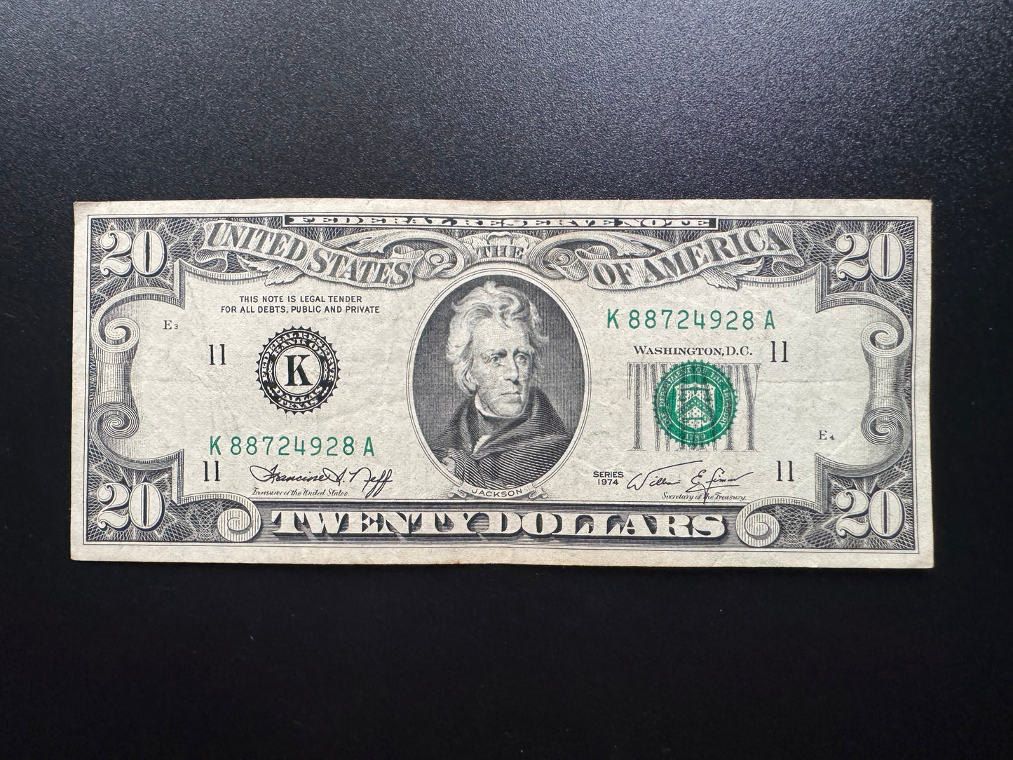 US $20 Dollar 1974 Old Circulated USA Banknote K - Dallas TX Bank Bill P-458
