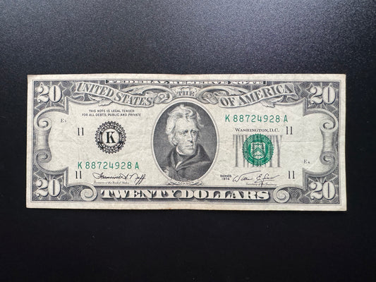 US $20 Dollar 1974 Old Circulated USA Banknote K - Dallas TX Bank Bill P-458