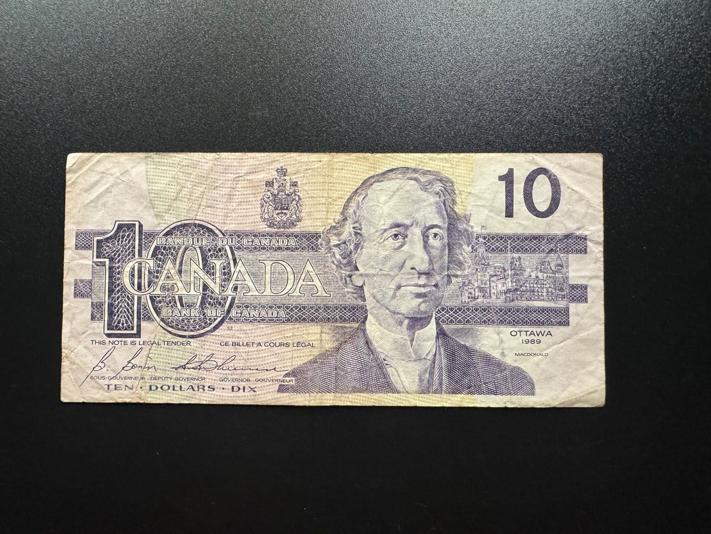 Canada 10 Dollars Banknote 1989 old Circulated CAD Paper Money Bank Bill P-96