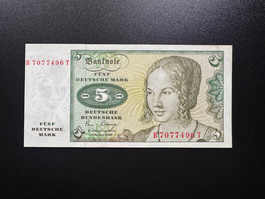 Germany5 Mark Banknote 1980 Old UNC-AUNC West Germany Paper Bank Bill P-30